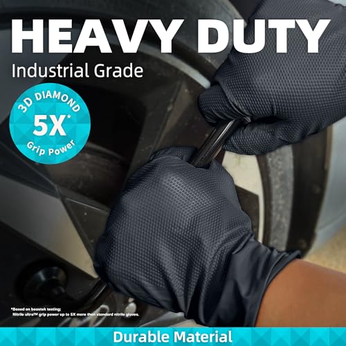 BEASTEK Nitrile Disposable Gloves, 8Mil Latex & Powder Free Chemical Resistant Heavy Duty Food Safe Diamond Glove Black 50Pcs - color: Medium (Black)