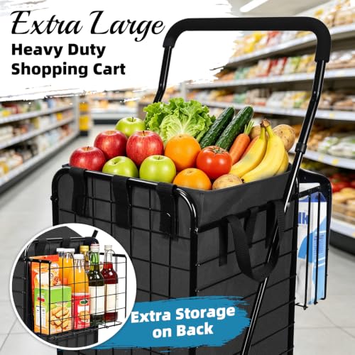 Kiffler Stair Climber Grocery Shopping Cart with Waterproof Line - color: Black+bag