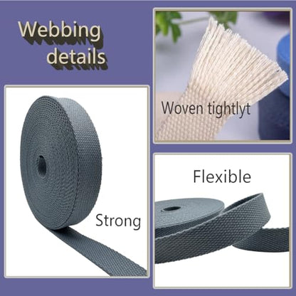 1 Inch Heavy Cotton Webbing 10 Yard Webbing Straps for Bags Handles,Tote Bag Webbing，Cloth Belt,Making Outdoor Supplies - color: Grey
