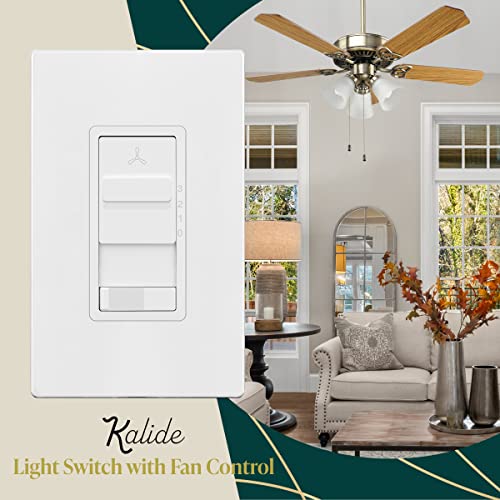 TOPGREENER Kalide Light Switch and 3-Speed Ceiling Fan Control Combo, in Wall Light and Fan Combination Switch, Single Pole, 2.5A, 720W, Neutral Wire Not Required, TGSFS3-W, White - color: White, size: Light Switch with Fan