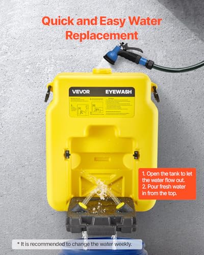 VEVOR Portable Eye Wash Station 14 Gal, OSHA-Approved Eyewash Station Wall-Mounted/On Flat Surface, Emergency Eye Wash Unit with 2 Sprays, First Aid Eyewash Units for Schools, Labs, Factories, Yellow - style: Portable Eye Wash Station 14 Gal