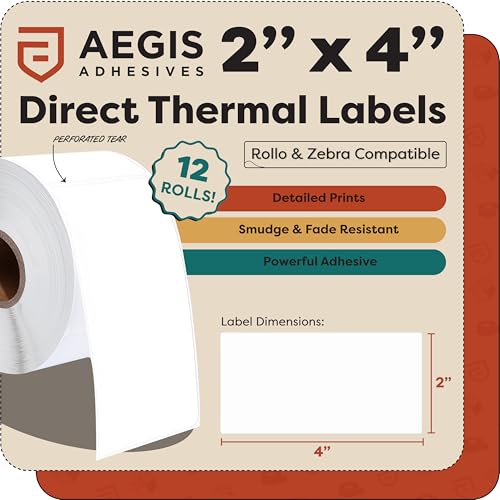 2" X 4" Direct Thermal Printer Labels (4200 Count, 12 Rolls) - size: 2" X 4"