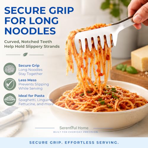 Spaghetti Tongs for Serving Pasta, 8-Inch Stainless Steel Pasta Tongs