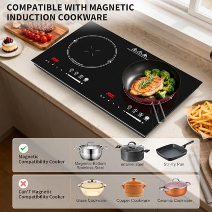 VBGK 2 burner induction cooktop,110V 4000W 2 burner induction stove top with Brushed Panel LED touch Control,8 Power Levels, Kids Lock & 4H Timer 2 burner hot plate - size: 2 Burner induction Cooktop