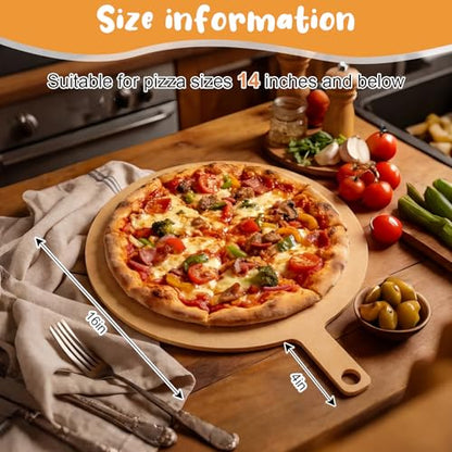 Lounsweer 20" × 16" Round Pizza Board with Handle, Wood Fiber Pizza Peel, Non-slip Cutting & Serving Board, Heavy Duty Wooden Serving Tray for Baking, Charcuterie & Kitchen Use - size: 16 Inches