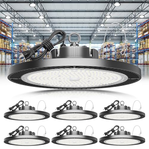 Super Bright 250W 37500LM UFO LED High Bay Light with Plug 5ft Cable - size: 250W-6PACK