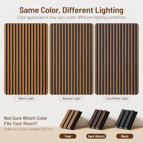 Amsleekey 4-Pack 47.2″x23.6″ Acoustic Wood Slat Wall Panels, 8 Hooks, Teak - color: Teak, size: 47.2 x 23.6 in - 4 pcs