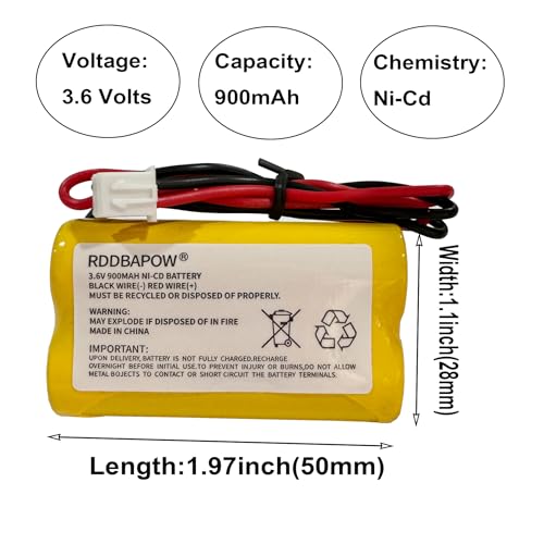 3.6V 900mAh Ni-CD Exit Sign Emergency Light Battery for Unitech LEDR-1 6200RP, Dantona CUSTOM-318 OSA230,Lowes 253799,Exitronix 10010037 (2 Pack x 3.6v 900mah Emergency/exit Light Battery) - size: 2 Pack x 3.6v 900mah emergency/exit light battery