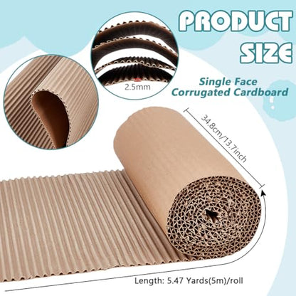 BENECREAT 196.8 x 13.8 Inch Brown Single Face Corrugated Cardboard Roll, Corrugated Wrap Paper for Gift Packing, Storage, DIY Crafts, Shipping, 2.5mm Thick - size: 196.8x13.8 Inch