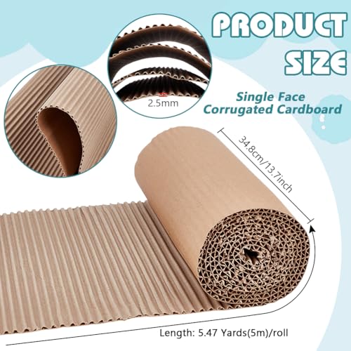 BENECREAT 196.8 x 13.8 Inch Brown Single Face Corrugated Cardboard Roll, Corrugated Wrap Paper for Gift Packing, Storage, DIY Crafts, Shipping, 2.5mm Thick - size: 196.8x13.8 Inch