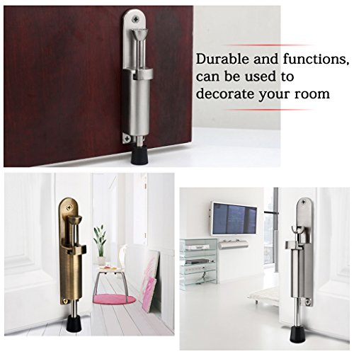 Sumnacon Kickdown Door Stop - Stainless Steel Easy Step Door Stopper, Spring Loaded Telescopic Step On/Off Door Stopper Rubber, Adjustable Heavy Duty Door Locks Holder Stop/Release by Foot, Silver - color: Silver