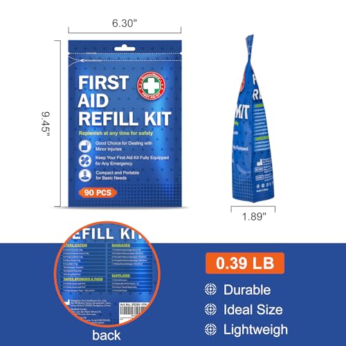 SuccorWare 90 Pieces First Aid Refill Kit - Wound Care Kit Includes Bandages for Home, Travel, Hiking - Portable Replacement Kit for First Aid Medical Supplies（2 Set）