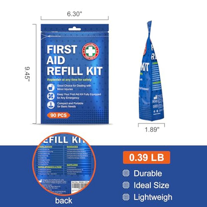 SuccorWare 90 Pieces First Aid Refill Kit - Wound Care Kit Includes Bandages for Home, Travel, Hiking - Portable Replacement Kit for First Aid Medical Supplies（2 Set）