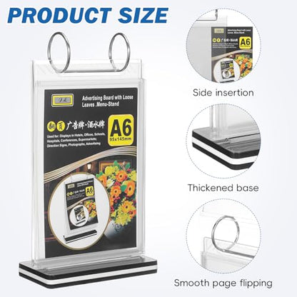 Ciieeo 5pcs Standing Flip Menu Display Holder A6 Clear PVC Tabletop Sign Holder Menu Display Stand for Restaurants Bars Coffee Shops Event Catering