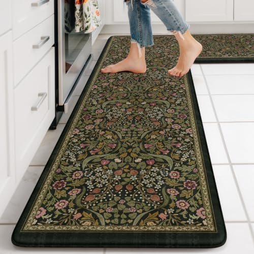 Collive Kitchen Mats Cushioned Anti Fatigue, Olive Green Kitchen Floor Mat - color: Olive Green, size: 17.3"x59"+17.3"x29"