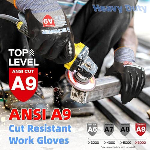 Schwer A9 Cut Resistant Work Gloves, 3/4 Double-Dipped Coating, PM3202, M - size: Medium