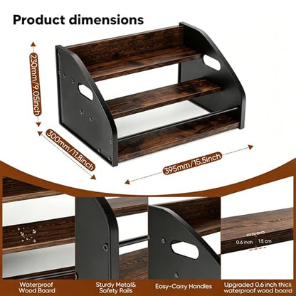 3-Tier Coffee Syrup Rack with Easy-Carry Handles | Retro Large Countertop Bottle Organizer Shelf |15 Syrup Bottles Holder | Sturdy Freestanding Bar Stand for Coffee, Whiskey & Spirits - color: 3-tier Brown