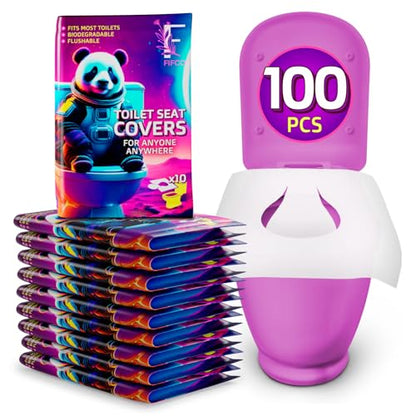100 Pcs Disposable Toilet Seat Cover - Biodegradable and Flushable Toilet Seat Liners for Public Toilets | Compact One Size Fits All Travel Essentials Toiletries Covers | FIFCO - size: 10-Pack