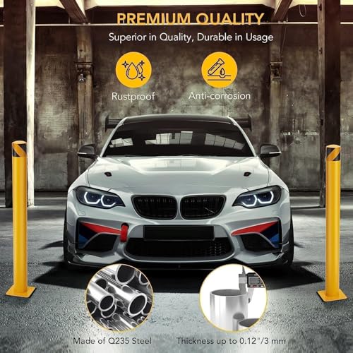 42 Inch Height Heavy Duty Safety Bollard Post, 4.5 Inch Diameter Steel Parking Bollard Post, High Visibility Yellow Powder Coated with Base & Anchor Bolts for Traffic Control, Driveway Barrier - size: 36 Inch