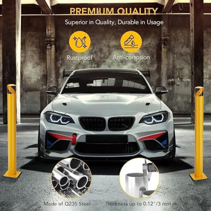 42 Inch Height Heavy Duty Safety Bollard Post, 4.5 Inch Diameter Steel Parking Bollard Post, High Visibility Yellow Powder Coated with Base & Anchor Bolts for Traffic Control, Driveway Barrier - size: 36 Inch