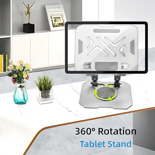 Ultra-Stable 360° Rotatable Metal Tablet Stand, Adjustable Folding Desktop Stand for iPad/iPhone/Switch, Universal Use for Office/Movie/Studying/Drawing/Gaming, Silver - color: Soccer Stand - Silver