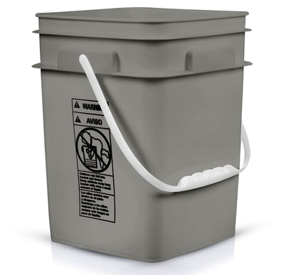 House Naturals 4 Gallon Square Food Grade Bucket Pail with Plastic Handles and Lid (Pack of 3) Made in USA containers (Gray Buckets-Green lids) - color: Gray Buckets-green Lids