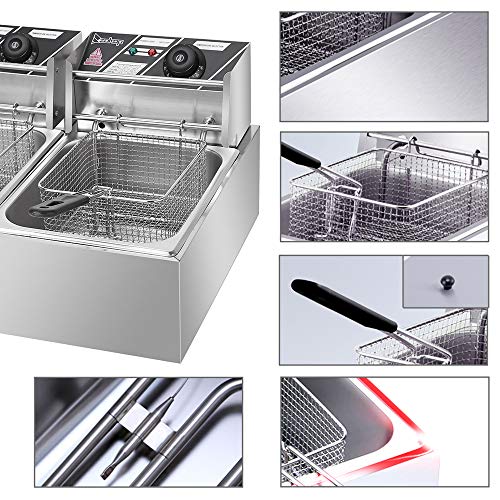 Electric Fryer,12L Commercial Electric Countertop Stainless Steel Deep Fryer Basket French Fry Restaurant Home Kitchen