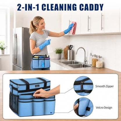 Large Rolling Cleaning Caddy Bag with Telescoping Cart, Blue - color: Blue
