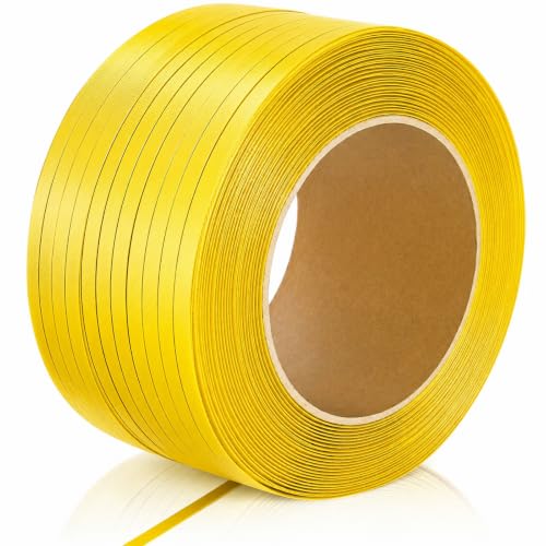 ZOOFOX 1/2" x 2297ft Poly Strapping Roll, 300 lbs Break Strength Plastic Pallet Strapping Coil, Yellow Banding Strap for Box Shipping and Packaging