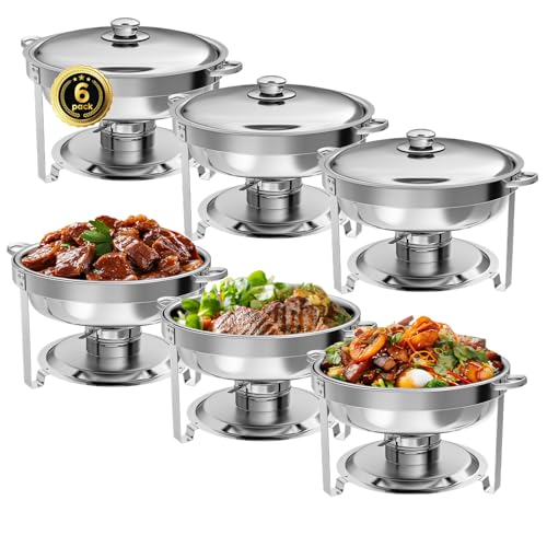 IMACONE Round Chafing Dish Buffet, 6 Pack, 5QT Chafing Dishes for Buffet - color: Silver