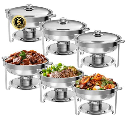 IMACONE Round Chafing Dish Buffet, 6 Pack, 5QT Chafing Dishes for Buffet - color: Silver
