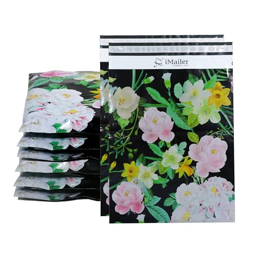100 Count - 14.5 x 19 inch Poly Mailer Mailing Shipping Black Flower Envelope Package Bags-Self Seal… - color: Black Flower, size: 14.5" x 19"