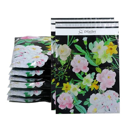 100 Count - 14.5 x 19 inch Poly Mailer Mailing Shipping Black Flower Envelope Package Bags-Self Seal… - color: Black Flower, size: 14.5" x 19"