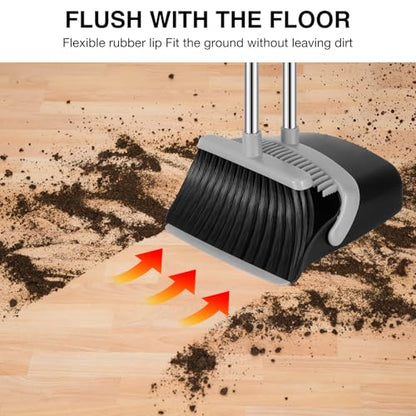 NACENA Broom and Dustpan Set with 52-in Long Adjustable Handle, Black Grey - color: Black-grey, size: 1 Pack