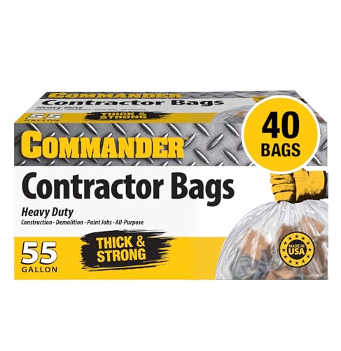 Commander 55 Gallon 3 MIL (eq) Clear Heavy Duty Contractor Bags with Flap Ties - 36" x 56" with flaps - Pack of 40 - For Contractor, Industrial, & Outdoor