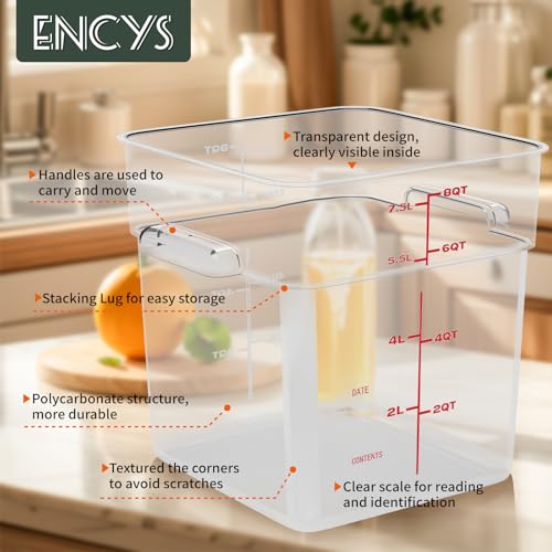 8 Quart Set of 4 Food Storage Containers Commercial Clear Square Food Storage Containers with Lids and Handles(BPA FREE) - color: Red-4Pack-8qt