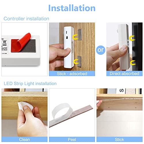 WOBANE 16.4ft Dual Motion Sensor Stair Lights Strip, Rechargeable LED Strip - color: White, size: 16.4ft White