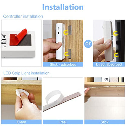 WOBANE 16.4ft Dual Motion Sensor Stair Lights Strip, Rechargeable LED Strip - color: White, size: 16.4ft White