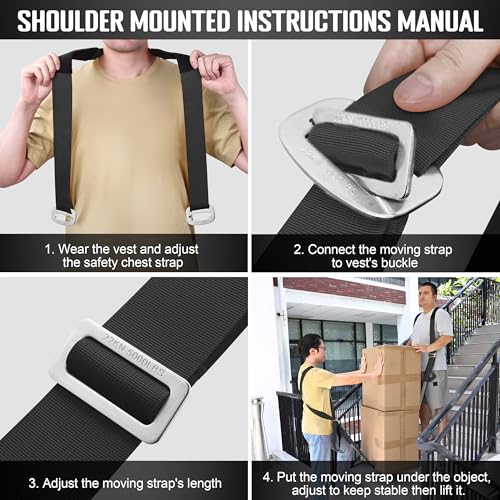 Anti-Slip Lifting Straps, 2-Person Shoulder Lifting System for Moving Furniture, Appliances, Mattresses, Heavy Objects up to 800lbs - style: Black