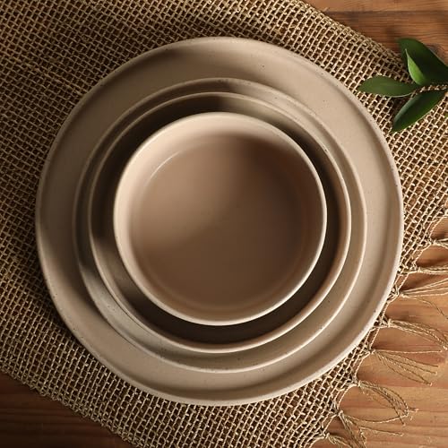 Gibson Elite Tatum Premium Porcelain Matte Reactive Glaze 16-Piece (Service for 4) Plates and Bolws Stackable Dishes Ceramic Dinnerware - Blush Pink/Taupe - color: Earthstone Taupe (Tatum)