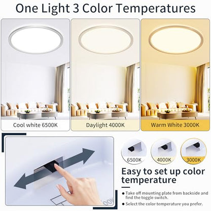 MOONSEA 16 Inch Flush Mount LED Ceiling Light Fixture 32W Brushed Nickel - color: Brushed Nickel, size: 16 Inch