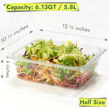 CURTA 4-Pack 1/2 Size 4" Deep NSF Polycarbonate Food Pans with Handled Lids & Drain Trays | Dishwasher & Freezer Safe Clear Container for Prep Tables, Buffet, Salad Bar, Commercial & Home Kitchen - color: 1/2 Size, size: 4" Deep Pan with Lid