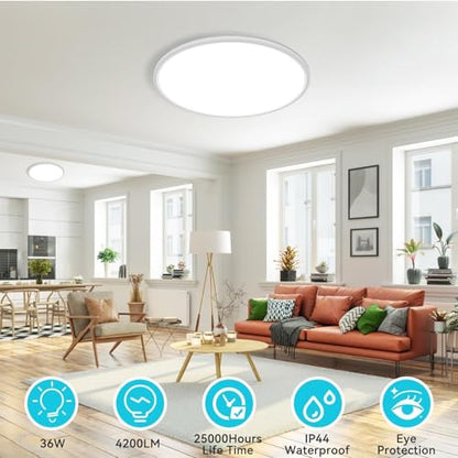 libtit 16.5 Inch LED Ceiling Light, 3Pack 4200LM 36W Large & Bright Flush Mount Lighting Fixture, 3000K/4500K/6000K White Round Flat LED Ceiling Lamp for Bedroom Kitchen Livingroom Office - color: White, size: 16.5In-3Pack