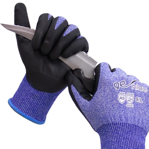 Cut Resistant Work Gloves With Grip for Men and Women ANSI 5 Safety Gloves for Gardening Fishing Cutting Construction - color: Blue, size: Large-X-Large
