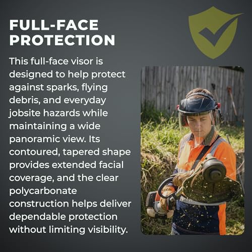 Cap Style Headgear with Clear Tapered Face Shield Visor – Adjustable Black Headgear with 9" x 15.5" Wraparound Shield – ANSI Z87.1 Safety Face Shield for Grinding, Cutting and Welding - color: Clear, 2 Pack a