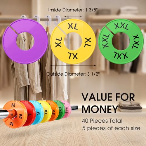 EBOOT 40 Pcs Clothing Size Dividers Closet Size Divider Hanger, Pastel - color: Pastel