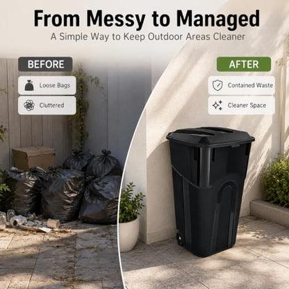 45 Gallon Wheeled Outdoor Trash Can with Locking Lid - size: 45 Gallon