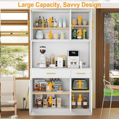 GAIOUS 71" Metal Kitchen Pantry Cabinet, Buffet Sideboard with Drawers - color: White, size: 15"D x 41"W x 71"H