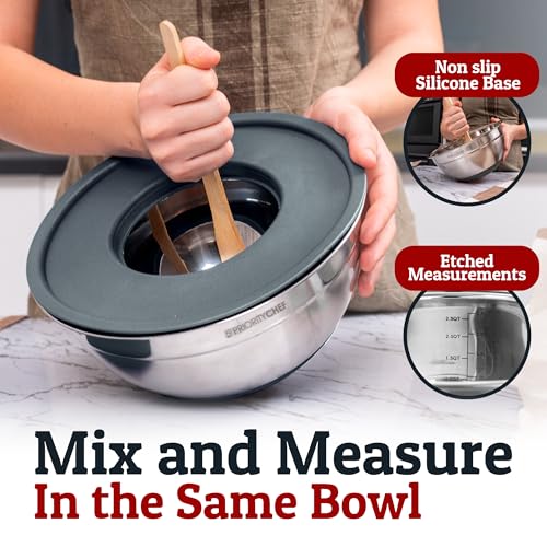 Priority Chef 6Pc Stainless Steel Mixing Bowls with Lids Set, Huge 7 Qrt Size Metal Bowl Set for Kitchen, 3 Graters, Non-Slip Bases & Silicone Utensils Set, Grey - color: Gray