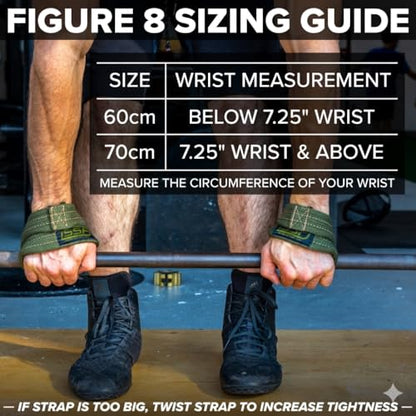 SERIOUS STEEL FITNESS Red Figure 8 Lifting Straps | Deadlift & Strongman Axle Straps - 3 Sizes - color: OD Green, size: (60 CM - Less than 7.25" Wrist)